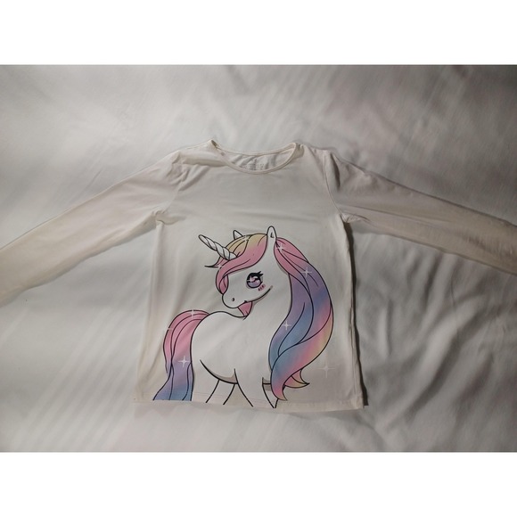 H&M Other - H&M Shirt Girls 6-8Y 122/128 White Long Sleeve Unicorn Rainbow Graphic Tee Kids